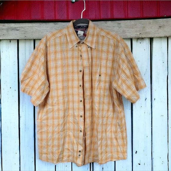 Wrangler George Strait Orange Plaid Cowboy Cut Button Down Pocket Western Shirt - Picture 1 of 12